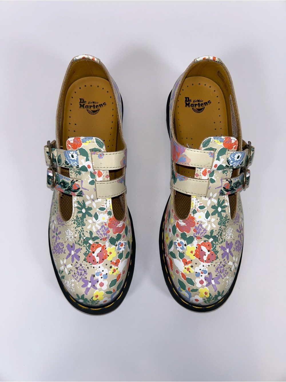 Dr. Martens Mary Jane Shoes 8065 Women’s 10 Floral Print Parchment Double Buckle